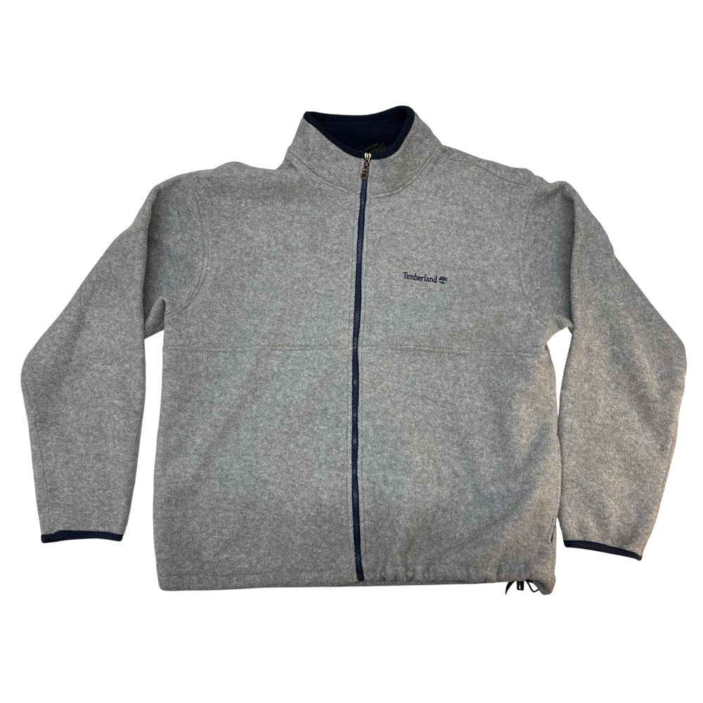 Timberland Weathergear Mens XL Fleece Jacket Gray‎ Full Zip Mock Neck Logo